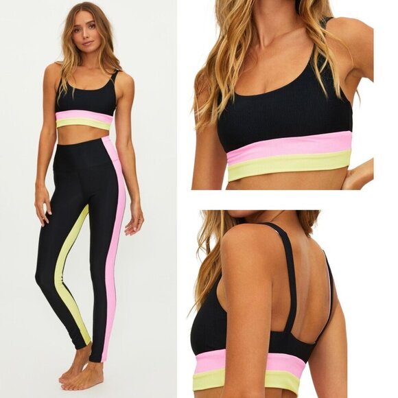 New! Beach Riot Mackenzie Black Pink Yellow Colorblock Swim Top 22678 - Picture 1 of 5